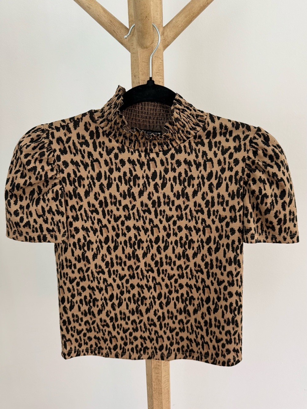 Zara Leopard Print Short Sleeve Mock Neck Top - Brown/Black
